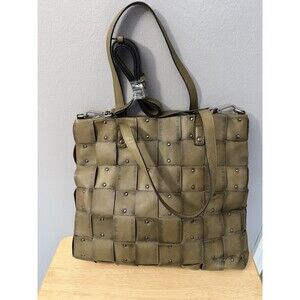 Marta Ponti Portugal Large Genuine Leather Woven Shoulder Bag Green-Brown Tote